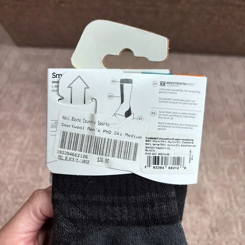 SmartWool PhD Ski Over The Calf Merino Wool Socks Unisex XL Black Winter